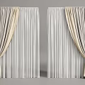 Pair Of Beige And White Pleated Curtains With Tiebacks For Interior Decor