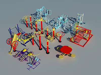 Outdoor Sports Equipment Featuring Various Types Including Parallel Bars Single Bars Walkers Rotating Discs 3d model