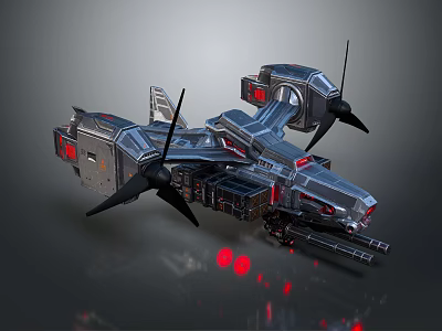 Sci Fi Futuristic Aircraft With Metallic Structure Propellers And Red Lights 3d model