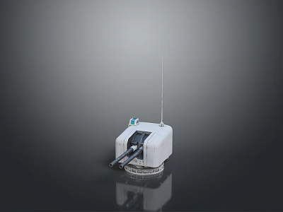 White Compact Automatic Weapon System With Antenna And Rotating Base 3d model