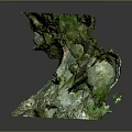 Natural Terrain with Green Moss Covered Rock Surface and Small Yellow Spots and Natural Indentations