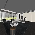 Modern Living Room Interior With Large Windows Gray Sofa Stone Coffee Table And Floor Lamp