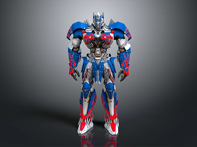 Blue Red Silver Mechanical Robot Character As Sci Fi Creature With Complex Armor Design 3d model