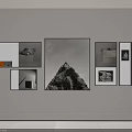 Contemporary Wall Art Display With Framed Pictures Including Black White Mountain And Small Prints