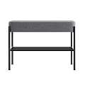 Two Gray Upholstered Sofa Benches With Metal Frame And Grid Shelf 3d model