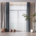 Modern Gray Beige Curtains With Sheer Panels For Window Decor With Plants And Pillows