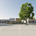 Scenic Commercial Street With Retail Shops Parked Cars And Green Trees