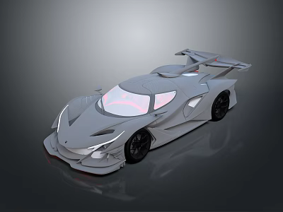 Gray Concept Sports Car Showcasing Sleek Aerodynamic Body Large Rear Wing And Transparent Roof 3d model