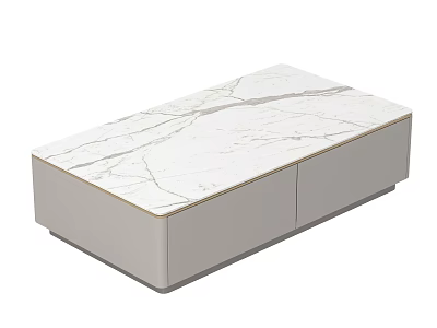 Modern Coffee Table With White Marble Top And Light Gray Drawer Design 3d model