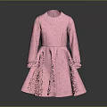 Pink A Line Dress With Long Sleeves And Textured Flared Skirt