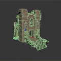 Medieval Castle Ruins With Red Brick Structure Archway And Stone Steps 3d model