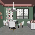 Stylish Hotel Chess Room Interior With Green Walls Decorative Paintings Sofa Table And Comfortable Chairs 3d model