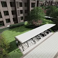 Modern Outdoor Canopy Structure With Metal Frame Transparent Roof And Slate Paved Floor
