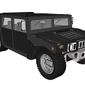 Black Hummer Four Door Off Road Vehicle With Large Tires And Front Grille Design