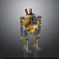 Mechanical Robot 3D Model With Orange Gray Spherical Body Mechanical Arms Legs And Antennae