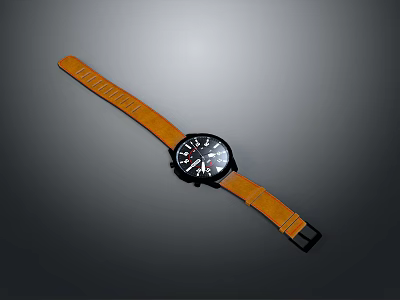 Stylish Brown Leather Strap Watch With Black Dial For Daily Use 3d model