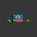 Colorful Blue And Pink Ring Structure With Green Tree Decorations And Small Sheep With Hat