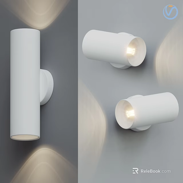 Modern White Wall Lamps Mounted On Gray Wall With Soft Light Projection 3d model 