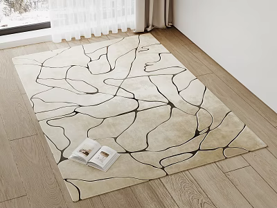 Square Carpet With Abstract Black Lines Beige Design On Wooden Floor Open Book 3d model