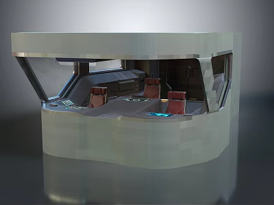 Modern Cockpit Console Design With Red Seats Transparent Windows And Control Panel 3d model