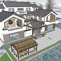 Traditional Chinese Style Homestay Building With Courtyard Black Roof And Wooden Structure