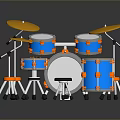 Blue Drum Set With Yellow Cymbals Orange Accents And Stool