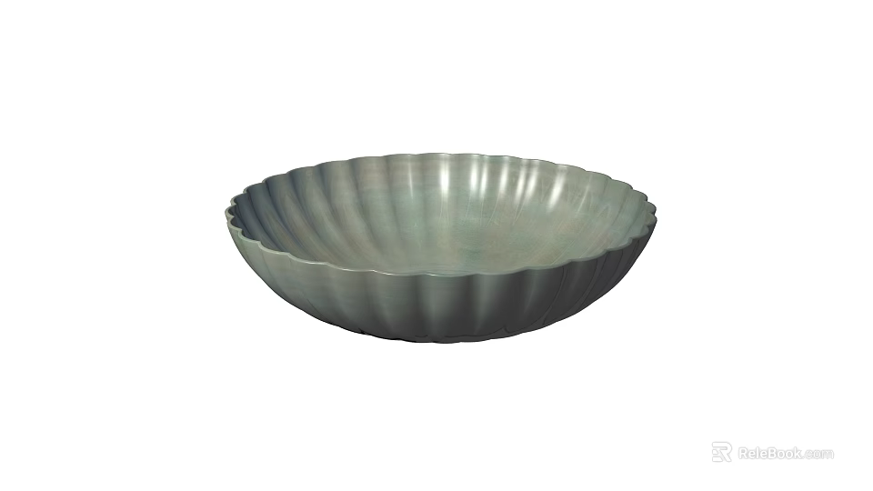Modern Metallic Dinnerware Set Featuring Scalloped Edge Bowl in Silver Gray Tone 3d model 