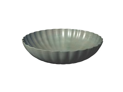 Modern Metallic Dinnerware Set Featuring Scalloped Edge Bowl in Silver Gray Tone 3d model