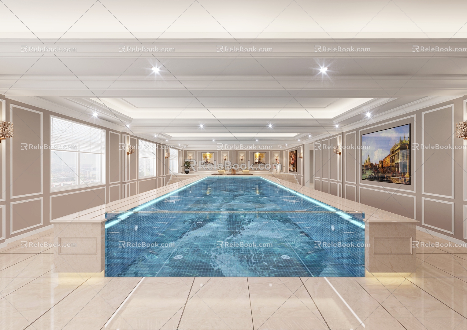 Simple European-style indoor swimming pool 3d model