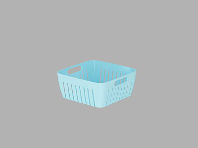 Light Blue Square Striped Plastic Vegetable Washing Basin With Handles For Kitchen 3d model