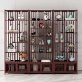 Traditional Chinese Wooden Display Shelf with Multiple Shelves Holding Vases Sculptures Books and Tea Sets