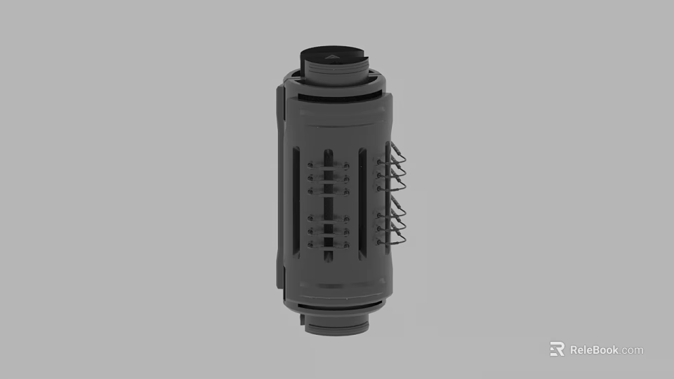 Black Cylindrical Mechanical Component With Holes And Spring Structure Design 3d model 
