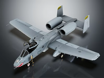 Gray Fighter Jet Model With Twin Engines Open Cockpit Shark Mouth Nose And Wing Markings 3d model