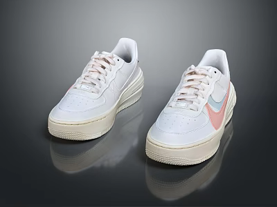 White Casual Sneakers With Colorful Logo And Beige Sole Lace Up Design 3d model