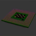 Detailed Green Computer Chip with Black Circuit Blocks and Metallic Pins 3d model