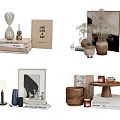 Decorative Ornament Set With Hourglass Candle Books Dried Flowers Photo Frames And Table Lamp