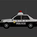 Detailed Miniature Police Car Model With Red Emergency Lights And Black White Color