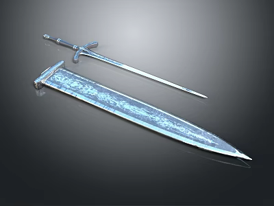Decorative Metallic Weapon Set With Engraved Sword And Sharp Dagger 3d model