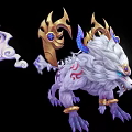 Game Fantasy Creature Character With White Fur Golden Horns Red Patterns And Cloud Tail