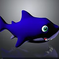 Cute Blue Cartoon Shark Toy With Green Eyes And Open Mouth