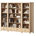 Simple Modern Wooden Bookcase With Shelves Books Decorative Items And Drawers