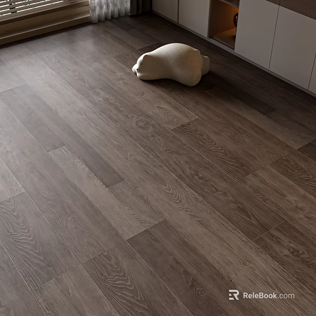 Dark Wooden Flooring With Natural Grain In Modern Interior Space 3d model 