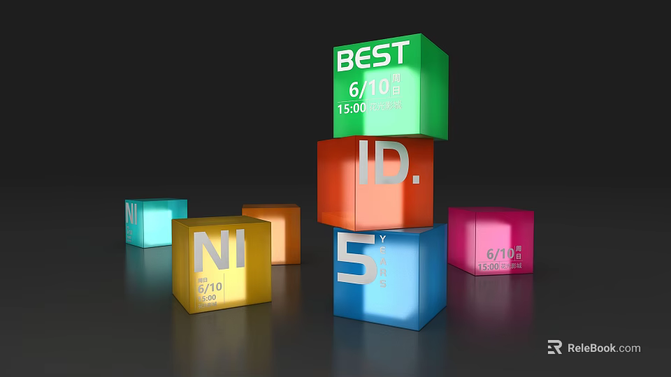Colorful Stacked Commercial Equipment Cubes With Number Labels And Parameters 3d model 