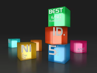 Colorful Stacked Commercial Equipment Cubes With Number Labels And Parameters 3d model