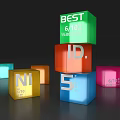 Colorful Stacked Commercial Equipment Cubes With Number Labels And Parameters