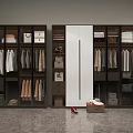 Modern Dark Wood Wardrobe With Glass Doors Hanging Folded Clothes And Storage
