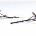 Industrial Equipment Featuring Dark Brown Wooden Handles And Crossed Structures On White Background