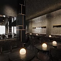 Modern Stylish Bar Interior With Round Pendant Lights Comfortable Seats And Decorative Wall