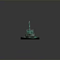 Turquoise Model Ship With Small Flag Windows And Wavy Base On Dark Background
