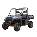 Sturdy Black Utility Vehicle With Open Cockpit Cargo Bed And Large Off Road Tires